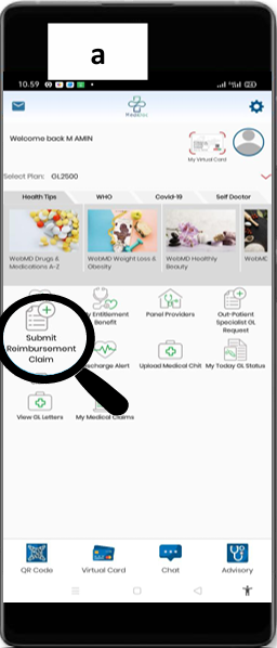Langkah a - Klik Submit Reimbursement Claim